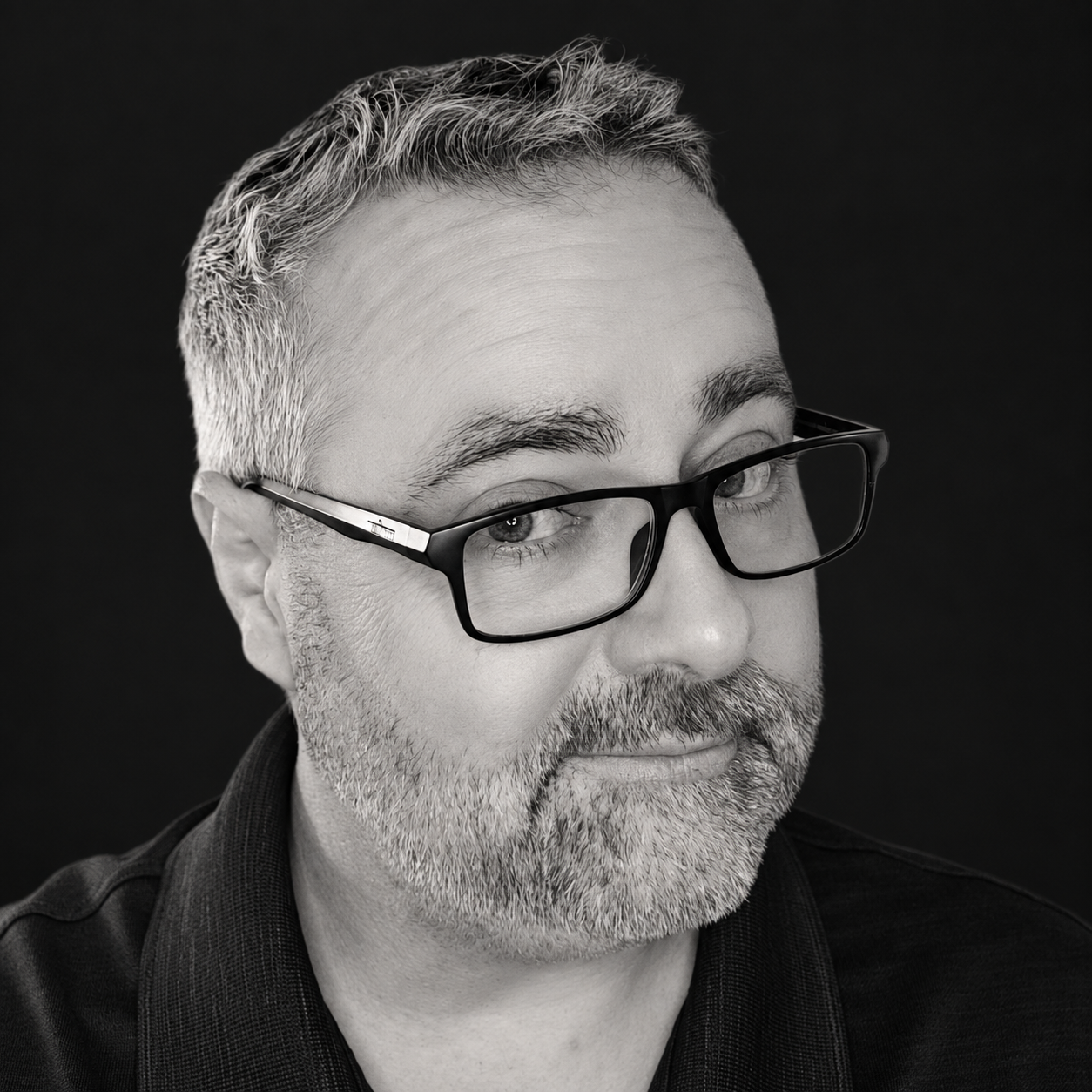 Black-and-white portrait of Lee Andrew DeLorme